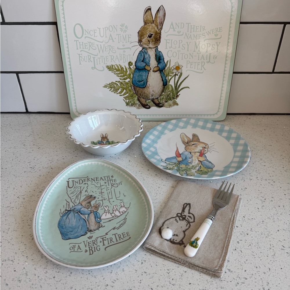 Pottery Barn Kids Peter Rabbit Dinnerware Set - Blue and White
